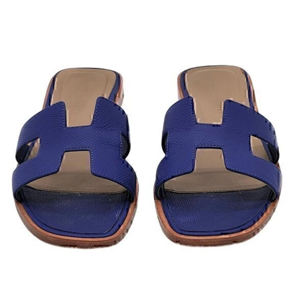 H Sandals Slides Slippers Leather Blue 5